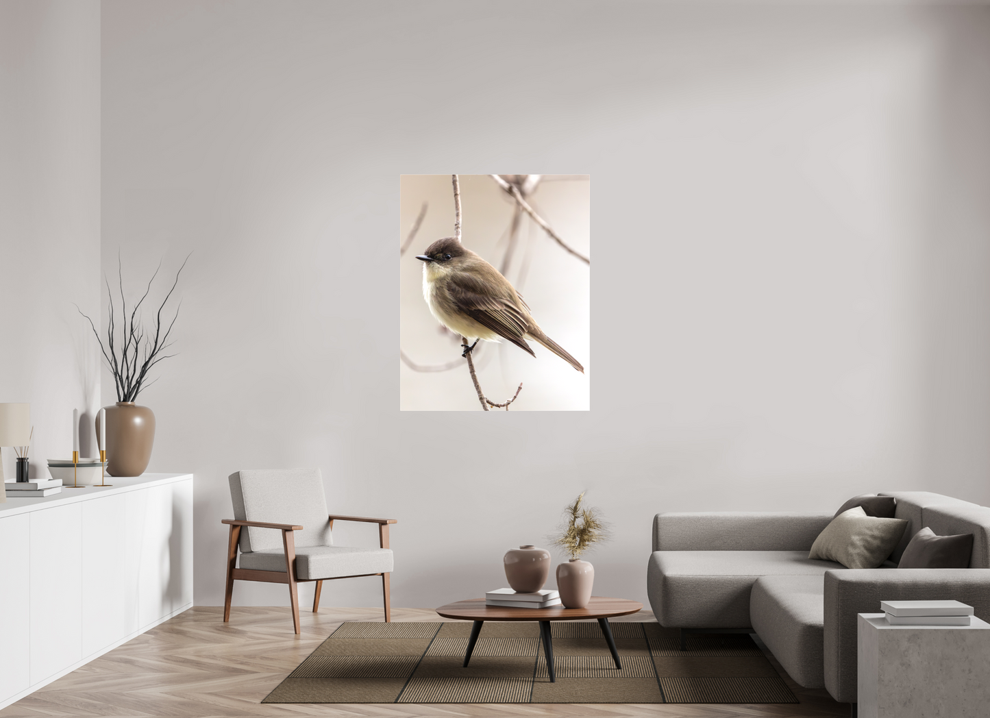 39 x 48.7″, Matte Canvas Unframed Eastern Phoebe - Quiet Watcher