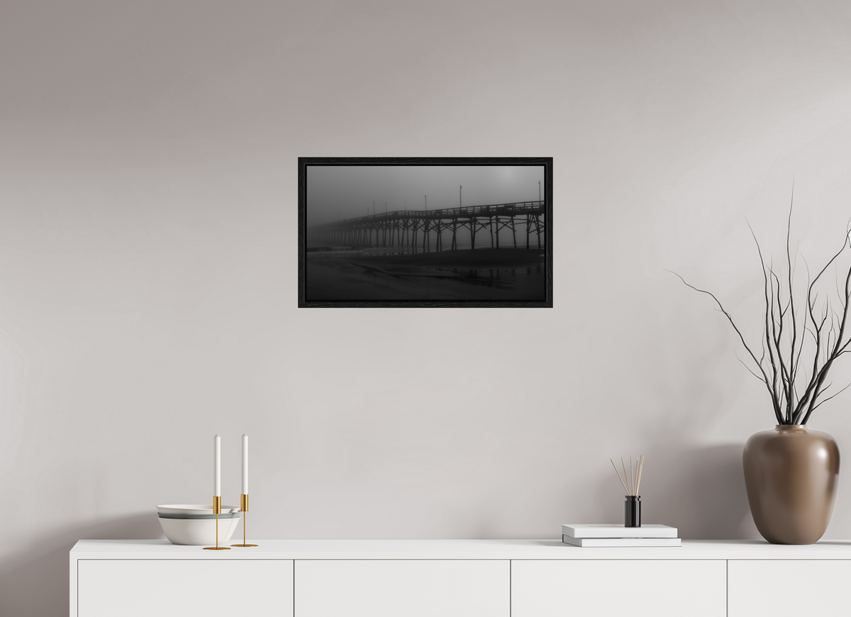 24 x 13.5″, Floater Frame Foggy Oak Island Pier