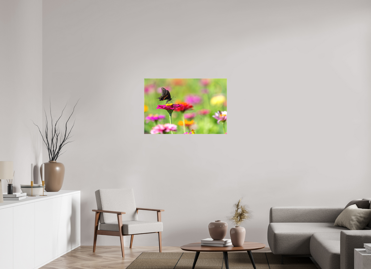 36 x 24″, Matte Canvas Unframed Butterfly Amongst The Flowers