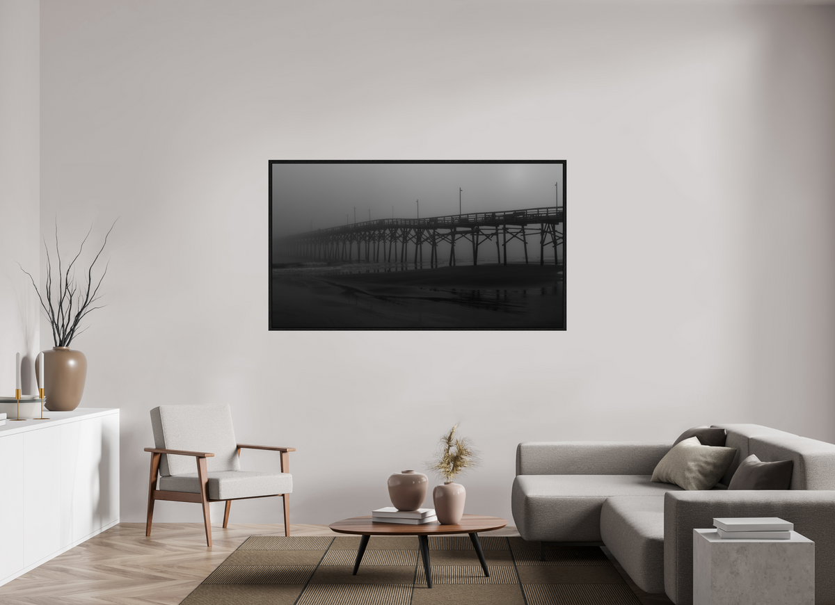 70 x 39.4″, Floater Frame Foggy Oak Island Pier