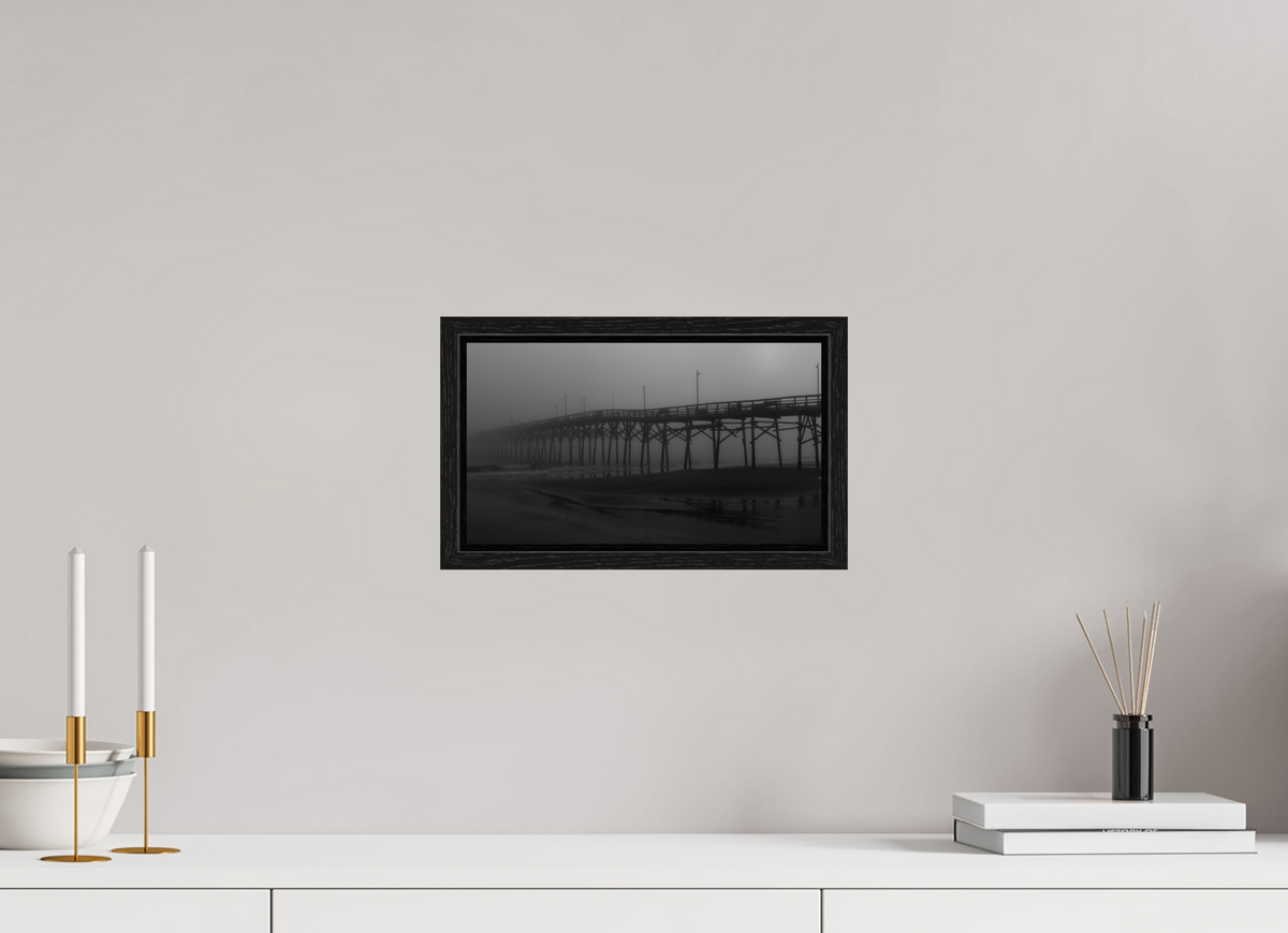 12 x 6.8″, Floater Frame Foggy Oak Island Pier