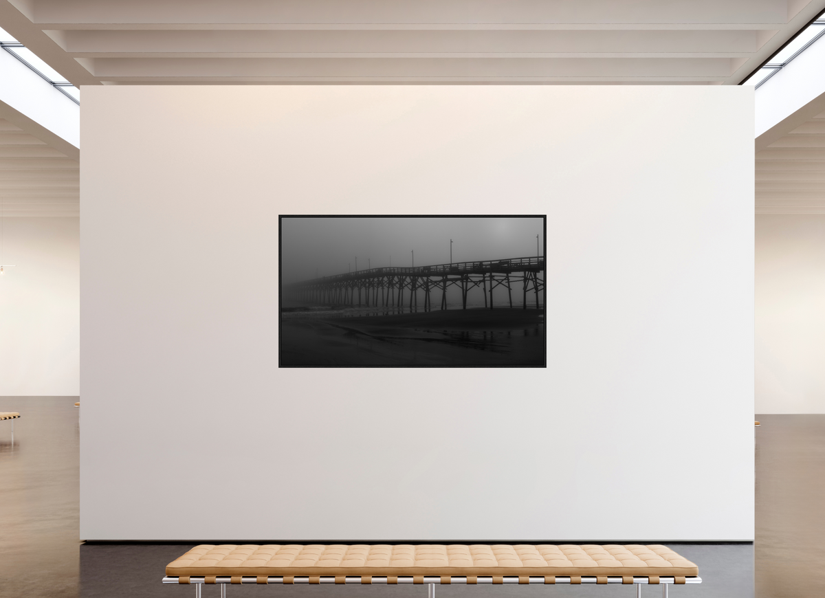80 x 45″, Floater Frame Foggy Oak Island Pier